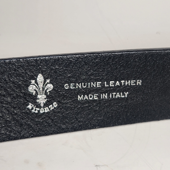 FIRENZE Belt Size 32 Black Leather Made Italy Horseshoe Buckle Rhinestones - Picture 7 of 11